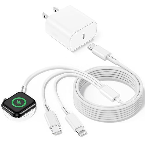 Multi Charger for Apple Watch Charger/iPhone 16 Charge/Multiple Devices, 3 in 1 Travel Charging Cable 6.1FT with 20W USB C iWatch Chargers Fast Charging for i-Watch Series/iPhone 15 16 Pro Max/14/13 - size: 6.02FT