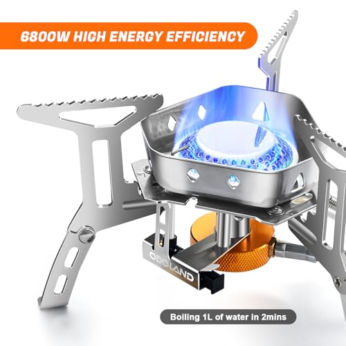 Odoland 3500W/6800W Windproof Camp Stove Camping Gas Stove with Windscreen, Fuel Canister Adapter, Piezo Ignition for Outdoor Backpacking Hiking and Picnic - style: 6800W