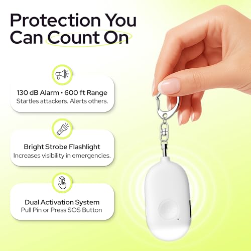 Weten Rechargeable Personal Alarm Keychain - 130dB Siren, LED Light - 3Pack Personal Safety Alert for Women to Carry - Panic Button Alarm for Security - Rape Whistle for Self Defense (Pink&Blue&White) - color: J - Pink&blue&white