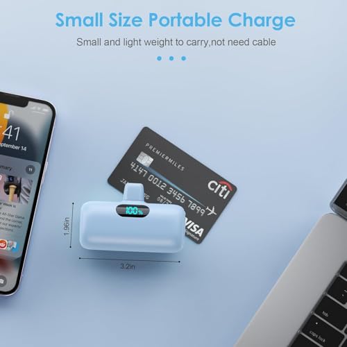 Small Portable Charger for iPhone,Upgraded 5000mAh PD Fast Charging Power Bank,Mini Plug-in Battery Pack Backup Charger Compatible with iPhone 14/14 Pro Max/13/13 Pro/12 Pro/11/XS/XR/X/8/7-Light Blue - color: Light Blue