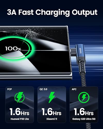 toocki USB C Cable Right Angle, 2-Pack 10ft USB A to USB C Charger Cable | Blue, 90 Degree, Braided, Fast Charging, Carpaly Cord for iPhone17 Series, Samsung Galaxy S25/ S24+/Note 10, LG V30, Switch - color: Blue, size: 10FT+10FT