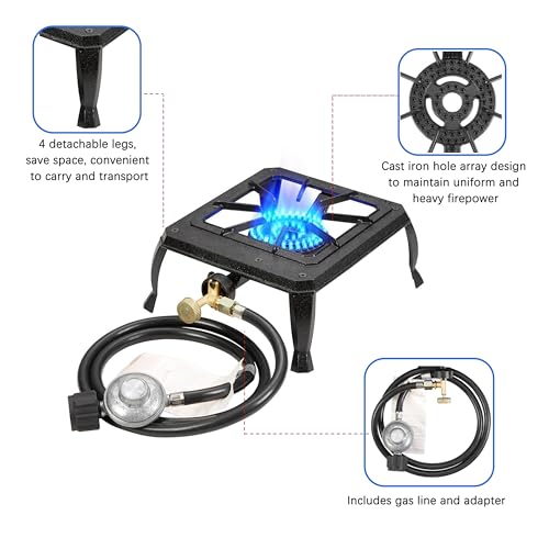 Vivicreate Single burner cast iron flame camping stove, include CSA listed regulator and gas hose (HT-C-0011)