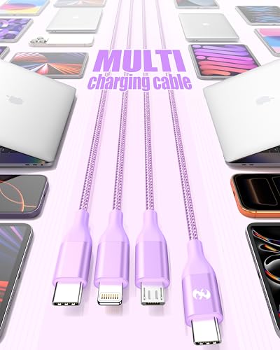 3 in 1 Multi Charging Cable for Multiple Devices Fast Charge cord 2Pack 4FT | Car Travel Essentials,MFI Certified Universal Phone Charger with Type C/Micro USB/IP for iPhone17-5 iPad Android Purple - color: Purple-4ft