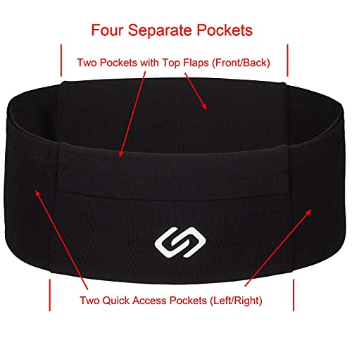 VersaMod Multi-Pocket Running Belt - Travel Waist Pack (Small) | Secure Phone Holder & Fitness Accessory Pouch, Protective Flap Pockets, Premium Nylon Spandex Blend, Fits Large Devices - size: Small