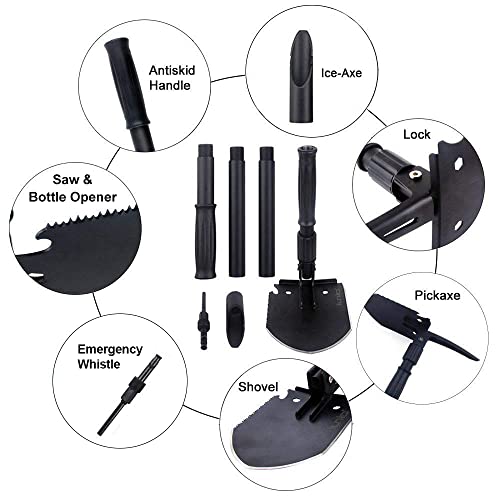 iunio 35in Folding Survival Shovel, Heavy-Duty Carbon Steel Military Shovel, Entrenching Tool for Disaster Recovery, Car Emergency, Camping, Off-Road, Gardening, Backpacking, and Metal Detecting - size: 35in Premium E-tool