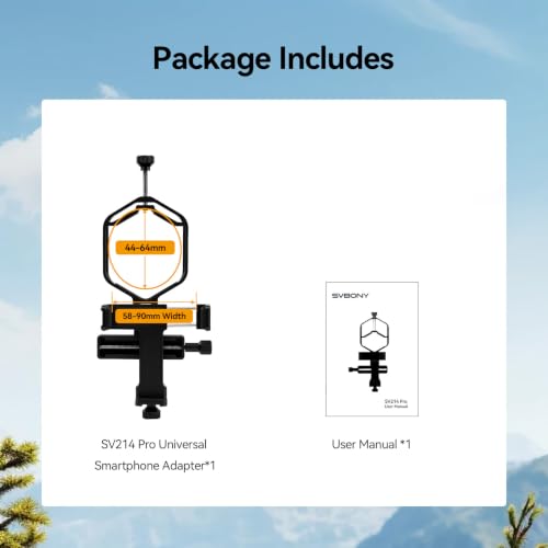 SVBONY SV214 Pro 3-Axis Universal Smartphone Adapter, Digiscoping Adapter | for Spotting Scope Telescope Capture and Video, Support 44 to 64mm Eyepiece Diameter, High Precision Tuning, EVA Pads - size: Support 44 to 64mm