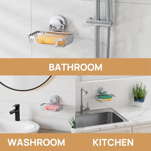LEVERLOC Soap Dish, Soap Bar Holder for Shower Suction Cup Wall Mounted - color: Silver, size: 5.7" * 4.8"