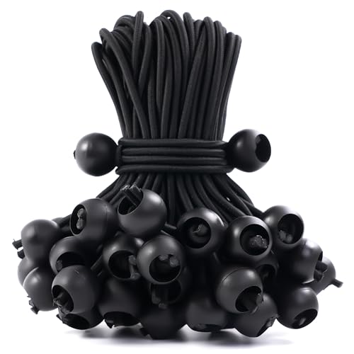 60 Pcs Bungee Cords with Balls, tarp tie Downs, 6 Inch Bungee Balls, Stretchable and Durable Bungee Cords Heavy Duty Outdoor, Tarp Straps for Camping, Tents, Cargo (Black)
