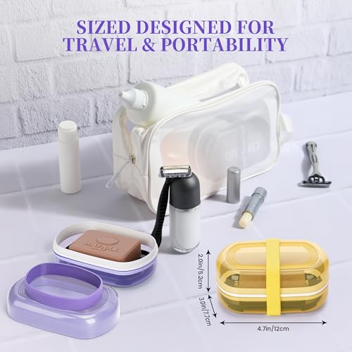 Leakproof Travel Soap Case with Lid | Draining Soap Bar Holder & Dish with Silicone Strap | Includes Mesh Soap Bag | for Shower, Bathroom, Camping, Gym (Grape Purple) - color: Grape Purple Style a
