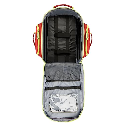 Scherber Fully-Stocked Premium First Responder Backpack | EMT/EMS Medic Trauma & Oxygen Medical Professional Kit | Bag w/ 4 Color-Coded Removable Pouches, O2 Storage, & 250+ First Aid Supplies - Red - color: Red