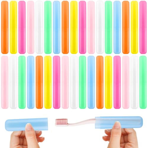 35 Pcs Travel Toothbrush Case, 7 Colors Plastic Toothbrush Storage