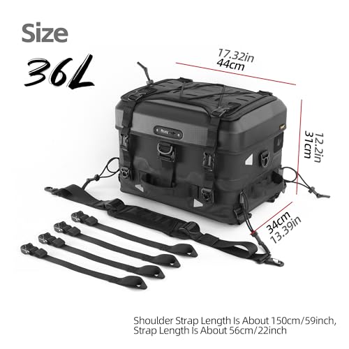 Rhinowalk 36L Motorcycle Tail Bag Hard Shell Top Case Lightweight Waterproof Rear Trunk with MOLLE System & Quick-Release Mounting – Touring Adventure Case - style: Hard Shell Bag Mft2305 Only.