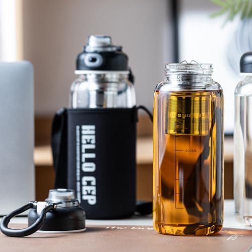 34oz Glass Water Bottle with Capacity Mark & Sleeve, BPA-Free Tea Bottle with Infuser for Hot & Cold Drinks, Tea, Coffee and Water for Gym, Home & Office