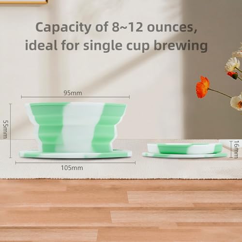 Paperless Travel Camping Pour Over Coffee Maker with Stainless Steel Filter, Collapsible Travel Pour Over Coffee Dripper Kit, Silicone Backpacking Coffee Maker Single Serve Pour Over - color: Greenish White