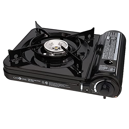GAS ONE NEW 10,000 BTU CSA List Portable Butane Gas Stove with Carrying Case CSA Listed , Black, 10.9" H x 3.6" W x 12.8" L - color: Black