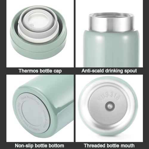 Mini Thermos Cute Water Bottle - 7 oz Tiny Insulated Vacuum 18/10 Stainless Steel Small Flask - Leak Proof & Spill Proof & Keeps Cold and Hot for Drink, Coffee, Tea - Light Green - color: Light Green, size: 6.8 Ounces