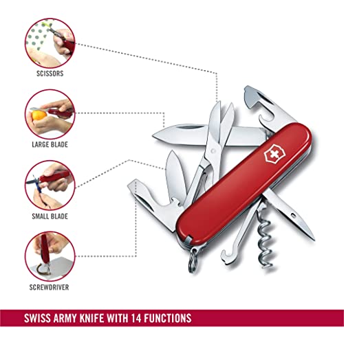 Victorinox Swiss Army Climber Pocket Knife (Red) | 14 functions providing versatility corkscrew can opener bottle opener wire stripper - color: Red