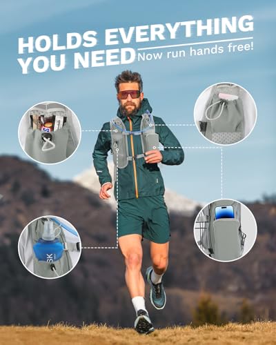 Running Vest for Women and Men, Hydration Running Backpack, Runners Vest, Hydration Vest, with Front Phone Holder, Adjustable Chest and Waist Strap - color: Gray, size: Bladder and Backpack