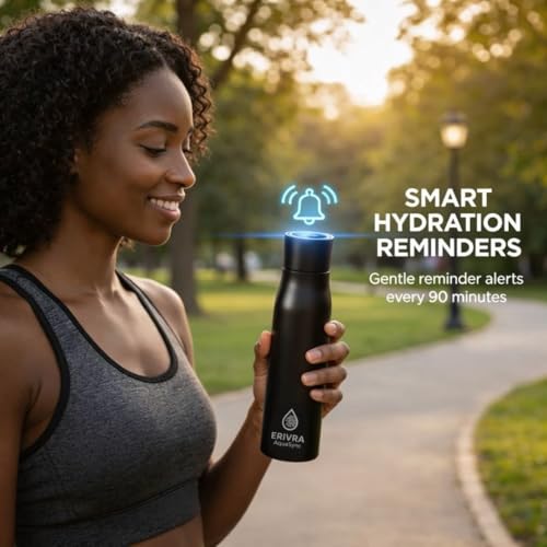 AquaSync Smart Self-Cleaning Water Bottle 17oz Vacuum Insulated Stainless Steel with UV-C Light Technology LED Temperature Display & USB-C Rechargeable Battery