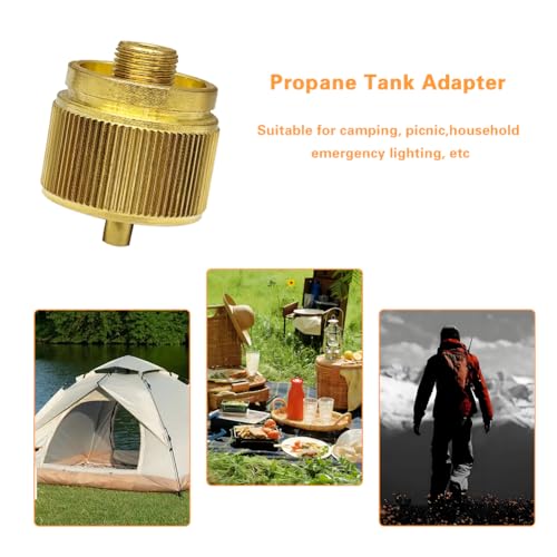 2Pcs Camping Stove Adapter,1LB Propane Small Tank Input EN417 Output | Leak Proof With Auto Shut Off If Improperly Connect,Solid Brass Construction, Corrosion Resistant,Tool Free Install
