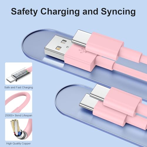 4 Pack 3/3/6/6FT 60W USB C to USB C Cable & USBA to USBC Fast Charging Cord | Car Carplay USB C Charge Cable for iPhone 17 16 15 Pro Max, Type C Cable for Samsung S26/S25, MacBook Pro/Air, iPad - Pink - color: Pink, size: 3ft+3ft+6ft+6ft