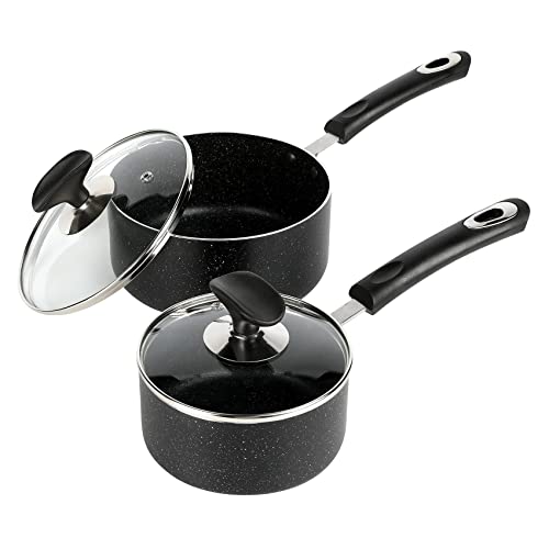 Nonstick Saucepan Set - 1 Quart and 2 Quart,Ultra Non Stick Sauce Pan Small Pot with Glass Lid,Great for Home Kitchen Restaurant,Black - size: 1+2 sets