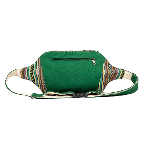 Freakmandu Eco-Friendly Boho Hippie Style Hemp Fanny Pack White Hip Waist Bag for Hiking Running Jogging - color: Green Mix