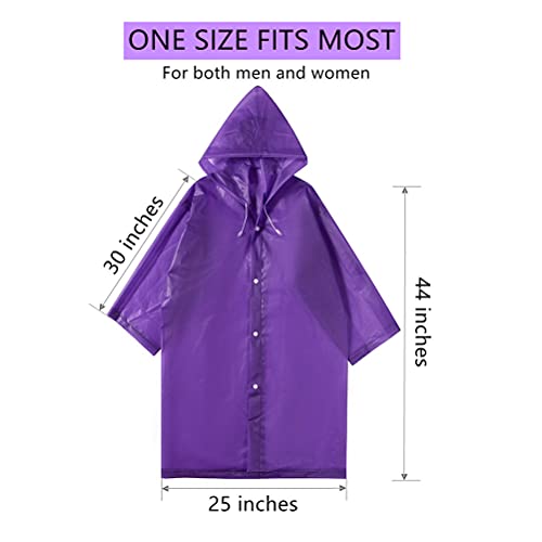 Rain Ponchos for Adults Reusable, 2-5 Pack Raincoat for Women Men, Waterproof Rain Coat Gear with Hood Drawstring - color: Purple X5