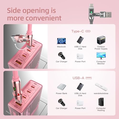 MFish USB C to USB C Cable, 240W 4 in 1 Charging Cable, Pink, 6.6FT | Carrying Case, USB-A & USB-C to USB-C/Lightning, For iPhone 17/16/15/14, MacBook, iPad, Laptop, Samsung S25/S24 - color: Pink, size: 6.6FT(Upgraded)