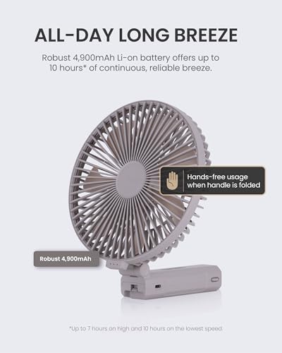 Claymore Handy A (Gray) Portable Handheld Fan – BLDC Motor Foldable, 4,900mAh Rechargeable, USB-C Charging, 3 Speed Settings Function Personal Fan for Travel, Outdoor & Indoor Use. - style: Handy A (Gray)