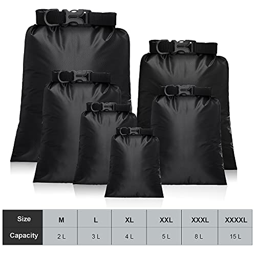 Shappy 6/12 Pcs Waterproof Dry Bags, Lightweight Outdoor Waterproof Dry Stuff Sacks 15/8/5/4/3/2 L and Long Adjustable Shoulder Strap for Kayaking Rafting Boating Hiking Camping - color: Black