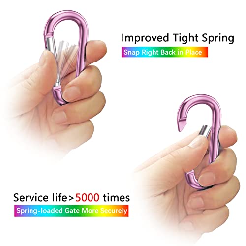 sprookber 3" Aluminum Carabiner D Ring, Caribeener Clips, Spring Snap Hook for Keychain Clip, Set of 10 - color: Pink