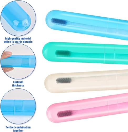 4-Pack Travel Toothbrush Holder Case, Portable Holder, Blue, Green, Pink, Beige, for Camping, School, Bathroom