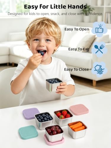 HTEVW 6 Pack Stainless Steel Snack Containers for Kids, 6 oz Food Container - color: color2