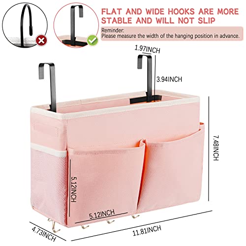 Bedside Caddy Organizer 5 Pockets and 4 Hooks for Bunk Bed Pink - color: Pink