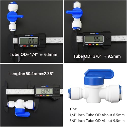 1/4" to 3/8" Push-Fit Stop Valve, 5 Pcs | Plastic push-to-connect fitting for RO water filtration, water purifier & refrigerator. - style: 1/4" to 3/8" Push-to-Connect Ball Valve