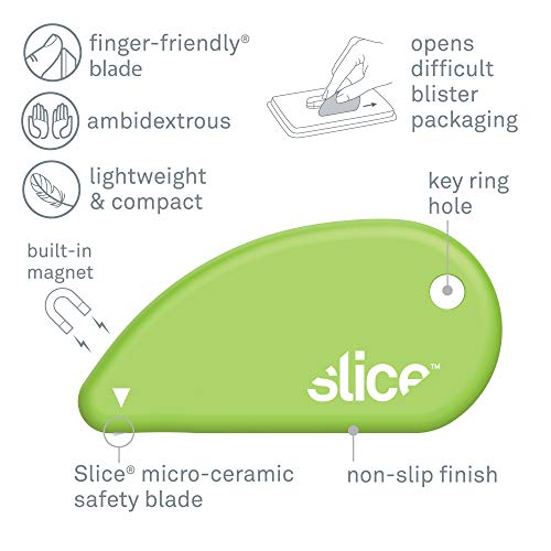 Slice Micro Ceramic Blade, Safety Cutter, Finger Friendly, Cuts Blister Packaging, Paper & Ideal for Outline Trims of Shapes or Coupons (Pack of 2) - color: Green, size: Single Cutter (Pack of 2)