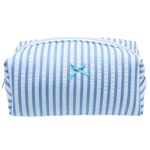 PAZIMIIK Cozy Makeup Bag for Women,Zipper Cosmetic Pouch,Stripe Lake Blue - color: Stripe Lake Blue