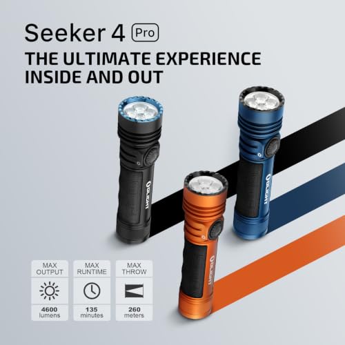 OLIGHT Seeker 4 Pro Rechargeable Flashlights, Bright High Lumens Black | 4600 Lumens, High Powerful Flash Light, with USB C Charging Holster, Waterproof IPX8 for Emergencies, Camping, Searching - color: Black