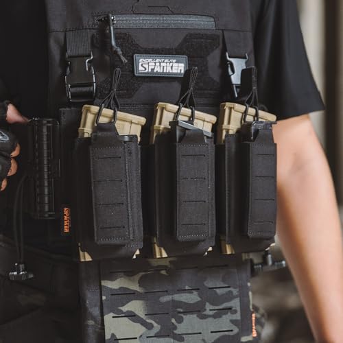 EXCELLENT ELITE SPANKER Tactical Open-Top Single/Double/Triple Molle Mag Pouch for Pistol Mag Pouch Tactical Bag Accessories Holder - color: Triple-Black