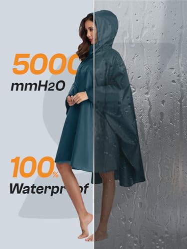SaphiRose Adult Rain Poncho Waterproof Hooded Zipper Raincoat with Pockets - color: Deep Blue