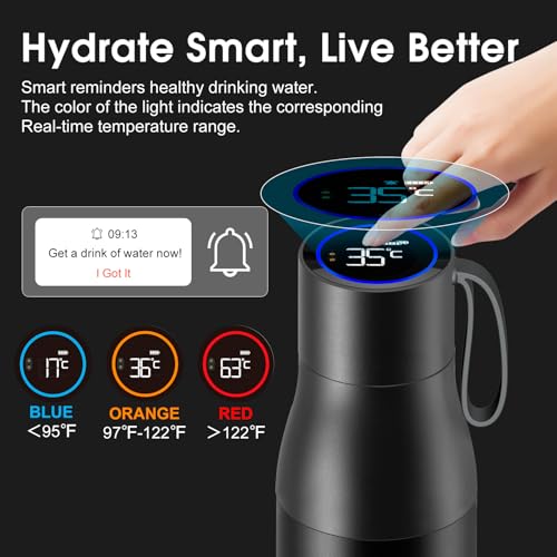 VSITOO S1 Pro 15oz Insulated Stainless Steel Self-Cleaning Water Bottle | Mini 15oz Insulated Bottle With Auto Self-Cleaning, App or Touchscreen Control, Temp Display, 30-Day Battery & 24H Cold - color: Black, size: 15 Ounces