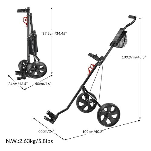 Caddytek CaddyLite 5.8 Deluxe Golf Pull Cart - Lightweight Folding 2 Wheel Golf Cart with Compact Design, Ergonomic Handle, Maintenance-Free Wheels, Mesh Net Storage, Portable and Trunk Friendly