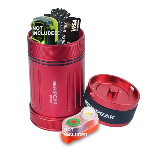 Neripeak-XL Waterproof PLB Container Car Key Case 429 FT IPX8 Rugged Aluminum Personal Locator Beacon Credit Card Wallet Capsule for Scuba Diving & Watersports, Buoyant Dry Box - color: Red