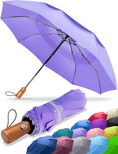 Raintrend Windproof Travel Umbrellas for Rain Automatic +10% Bigger Canopy Strong Frame Compact Folding Portable Umbrella for Women Men Backpack Purse - color: K Purple