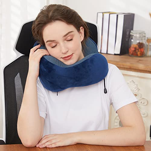 TALLGO Travel Pillow, Best Memory Foam Neck Pillow Head Support Soft Pillow for Sleeping Rest, Airplane Car & Home Use (Dark Blue) - color: Dark Blue