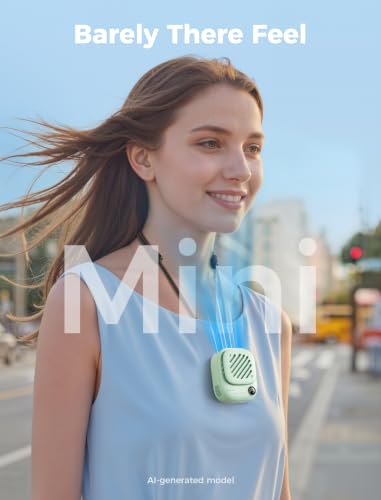 Aecooly Mini Portable Neck Fan, Mighty Hands Free Fan, Magnetic Fit - color: Green, size: Magnetic
