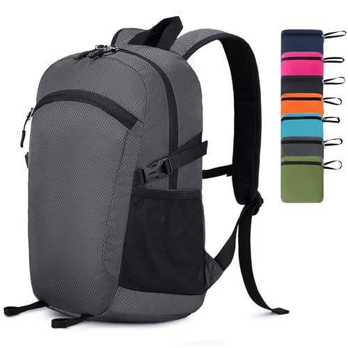 Lightweight Hiking Backpack 18L Packable Foldable Small Daypack Collapsible Travel Bag Water-Resistant for Women Men (Gray) - color: Gray, size: Small