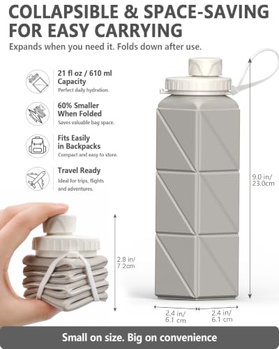 BEAUTAIL Collapsible Water Bottles 21oz/610mL, Silicone Travel Water Bottle - color: Starlight