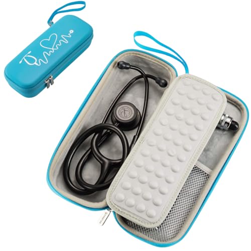 Hard Stethoscope Case for 3M Littmann Classic III, Lightweight II S.E, Cardiology IV Diagnostic, MDF Acoustica - ID Slot, Mesh Pocket for Nurse Accessories and Medical Supplies (Blue - Pu Leather) - color: Blue - Pu Leather